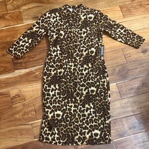 New York & Company Leopard Print Long Sleeve Sheath Dress - Brown/Black/Cream